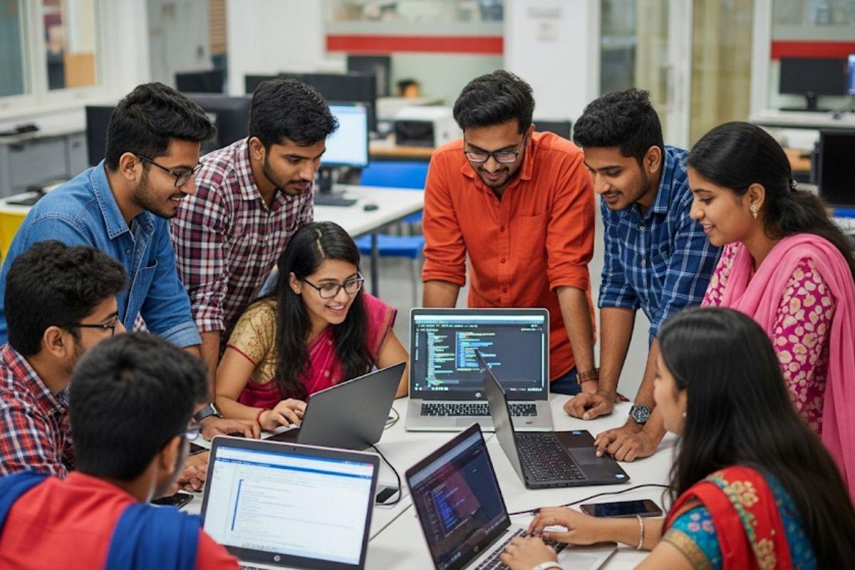 Indian students collaborating on industry skill training